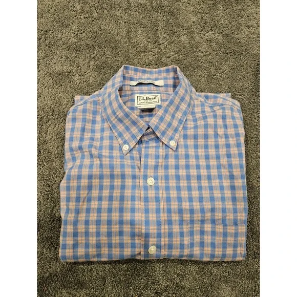 L.L. Bean Men's Plaid Short Sleeve Button-Up Shirt Large Cotton Wrinkle Free - Picture 1 of 6